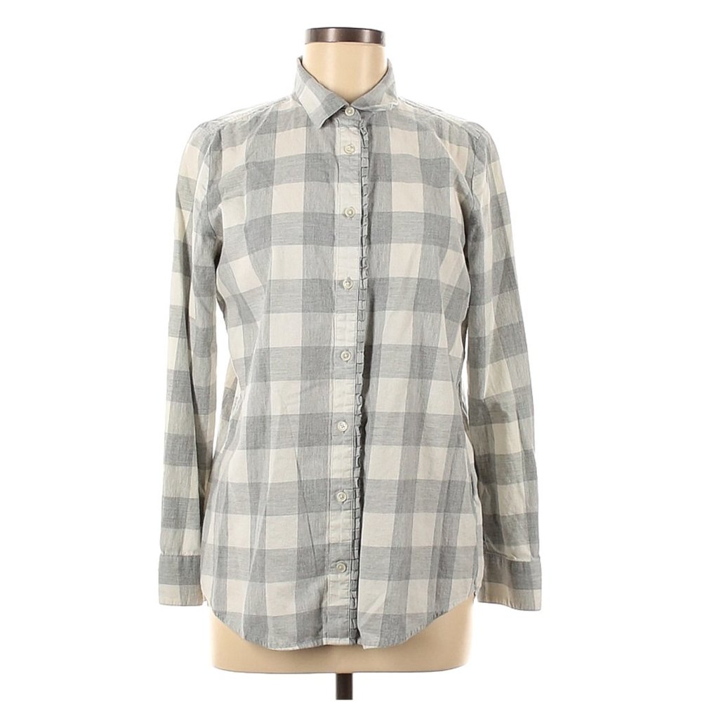Banana Republic Grey & White Plaid Checkered Long Sleeve Button-Down Shirt Sz M